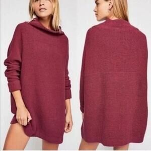 Free People Pomegranate Wine Ottoman Slouchy Oversized Cotton Rib Tunic Sweater